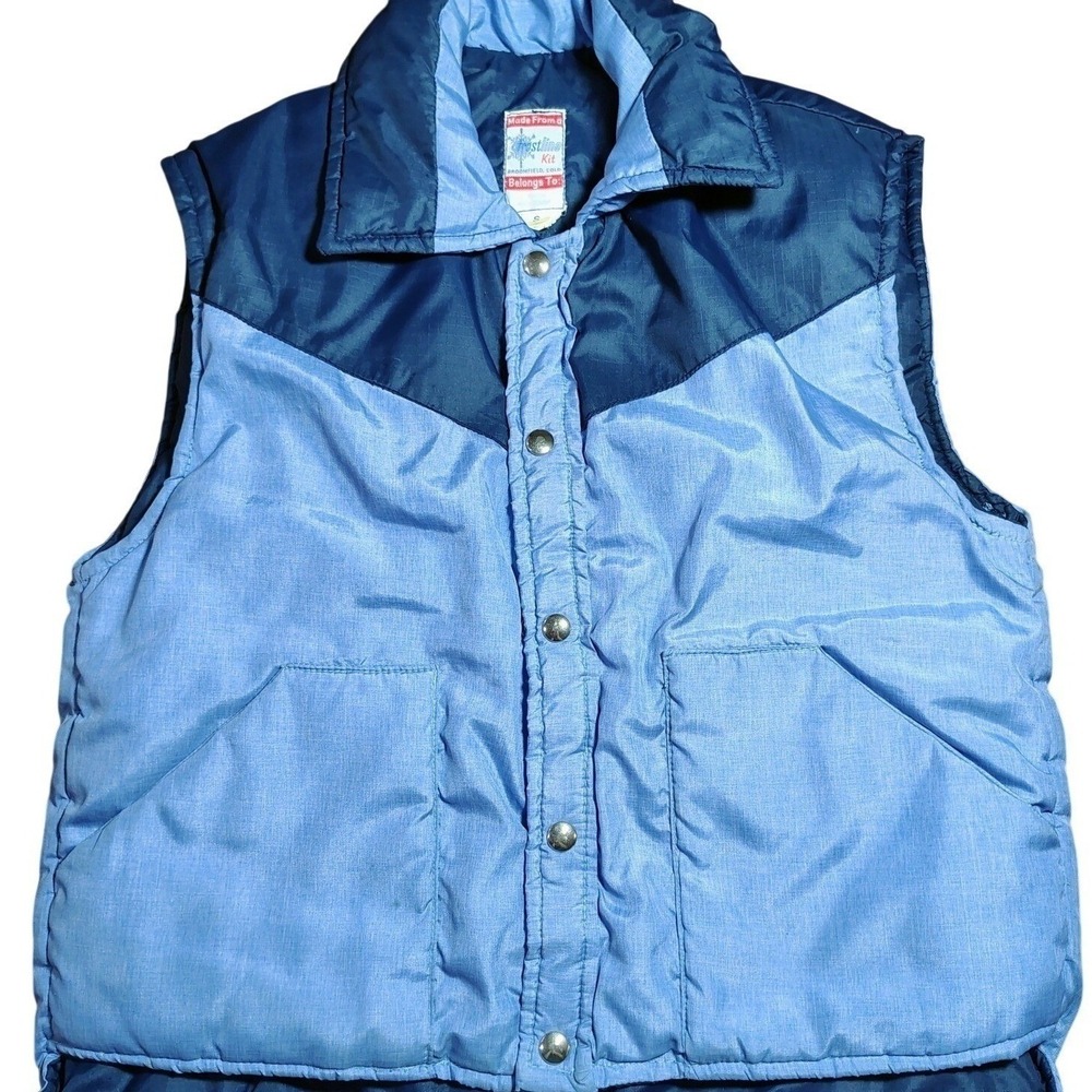 Frostline Kit Vintage Puffer Vest Blue Western Style Snap Front Size Sm layering